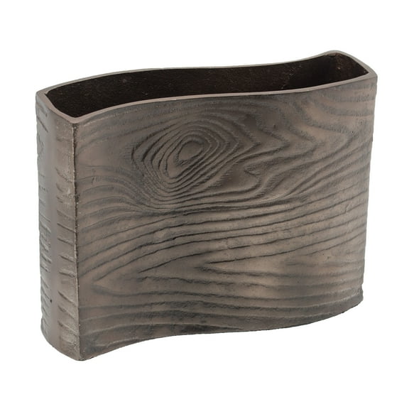 A&B Home Brown Aluminum Wavy Vase with Wood Grain Pattern 11.6" x 3.7" x 8.9"