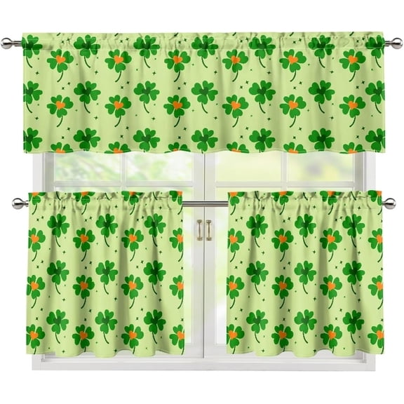 St. Patrick''s Day Kitchen Cafe Window Tier Curtains and Valance 3 Pieces Set Rod Pocket Window Valances Panel Privacy Short Drapes Treatment for Bedroom, Spring Decor