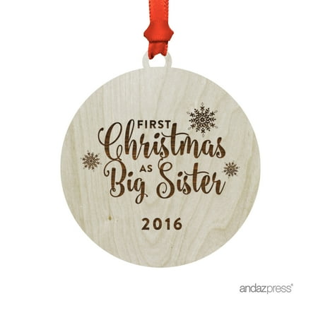 Christmas Ornaments As Gifts Laser Engraved Wood Christmas Ornament with Gift Bag, First Christmas as Big Sister 2017 ()