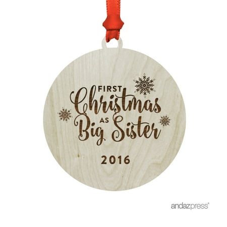 Laser Engraved Wood Christmas Ornament with Gift Bag, First Christmas as Big Sister