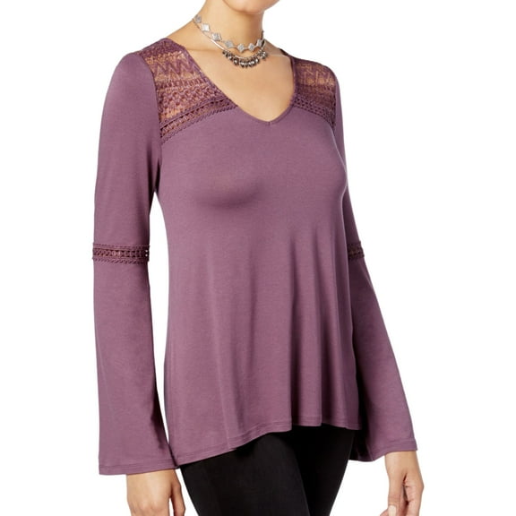 Hippie Rose Womens Bell Sleeve Basic T-Shirt, Purple, Juniors, X-Large