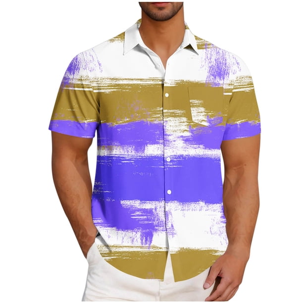 Blusa y camisa de manga corta con cuello vuelto para hombre, informal, a la moda, con estampado de bolsillo y botones, de poliéster.