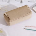 thumbnail image 6 of Btomtd Flap Canvas Pencil Case for Students, Multi-Compartment Zipper Pencil Pouch, Office Supply Organizer Pencil Bag for Opening Season, Brown, 6 of 6