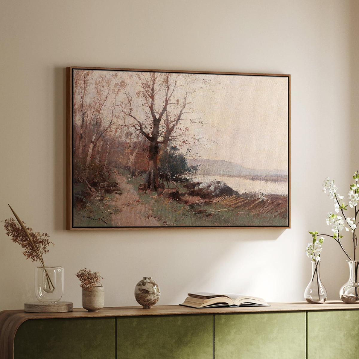 Vintage Landscape-CCCLVIII By Wexford Home Framed in Walnut Wood Gallery Wrapped Canvas 27 in. x 41 in.