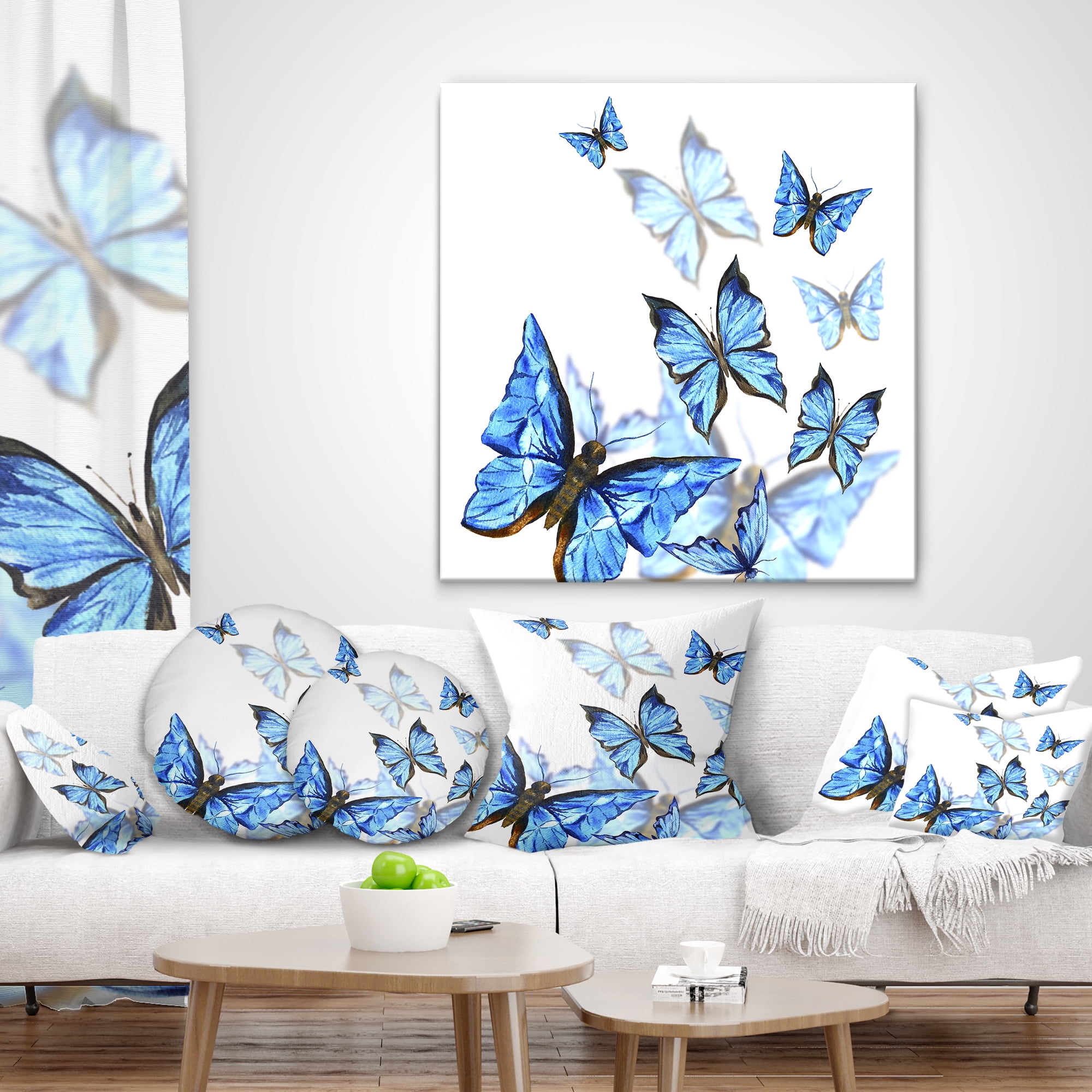 Designart Watercolor Butterflies on White - Floral Throw Pillow - 18x18