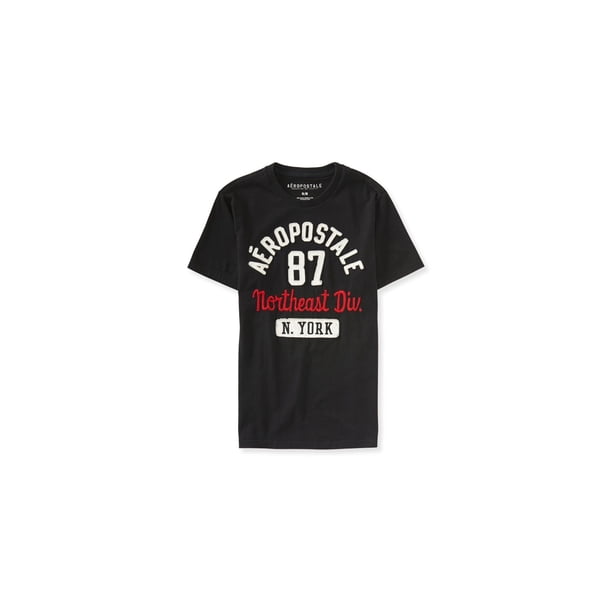 Camiseta Adornada Aeropostale Hombres NY Northeast Div Negra Mediana