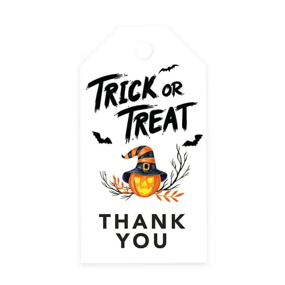 Koyal Wholesale 100-Pk Trick or Treat Pumpkin Halloween Gift Tags With String, Favor Bag Tags Decor 2 x 3.75 inch