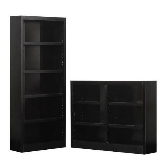 Home Square 2-Piece Set with 72" Tall Bookcase & 36" Tall Double Wide Bookcase