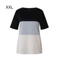 thumbnail image 2 of Femmes T-shirt Couleur Bloc Manches Courtes Top Femmes Couleur Bloc Col Rond Blouse, Noir Coloré, XXL, 2 of 7
