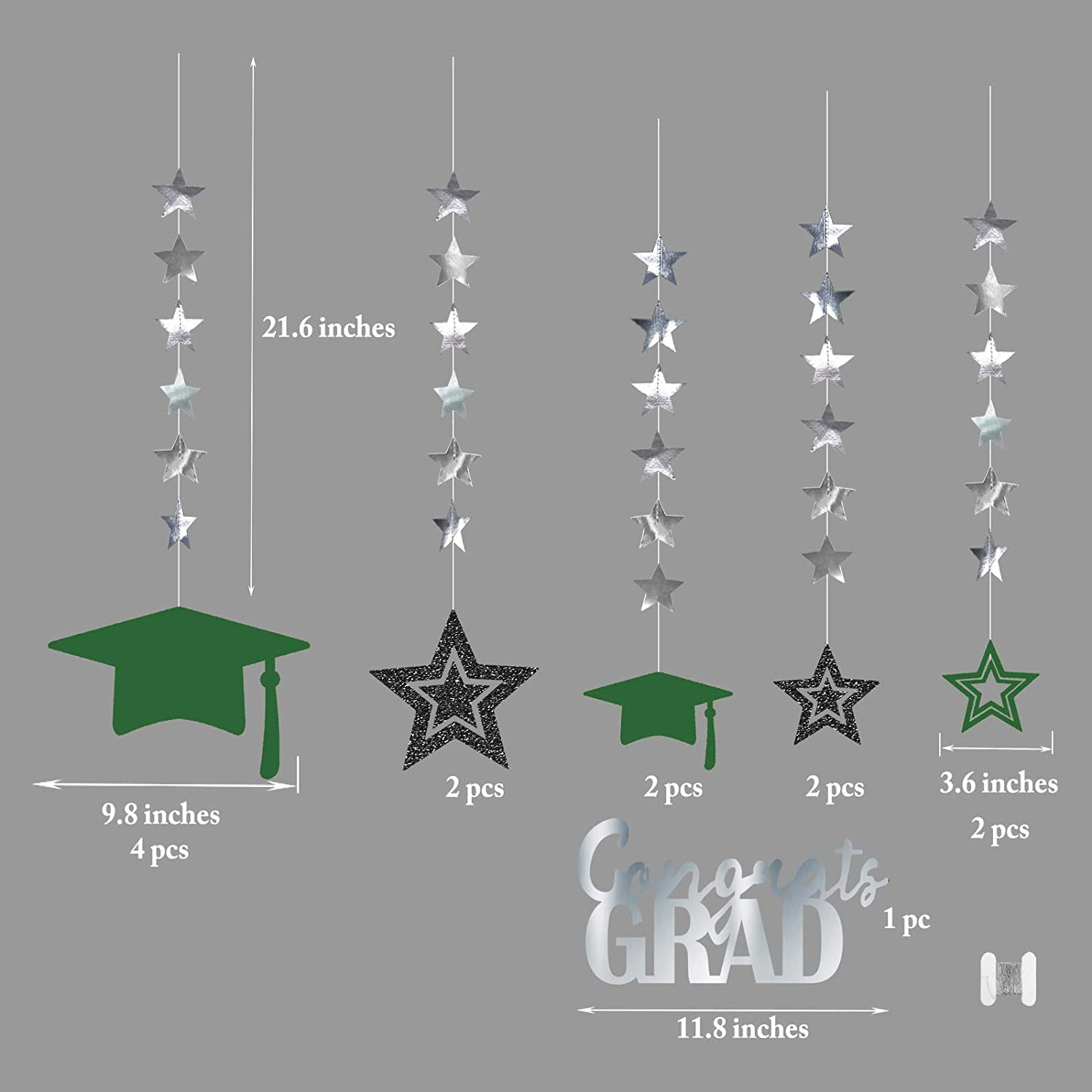 Buy Green Graduation Party Decoration Kit Black Cap Decor Shiny Congrats Grad Banner Star Hat