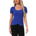 thumbnail image 1 of CAMISA VICTORIANA INSPIRADORA DEL DÍA DE LA MADRE PARA MUJERES CON ESCOTE EN CORAZÓN Y MANGAS ABULLONADAS, BLUSA GÓTICA CON LACITOS PARA HALLOWEEN EN AZUL REAL, 1 of 7