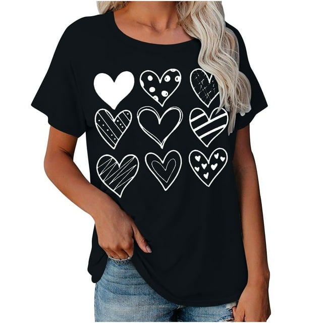 Cadeau de Saint-Valentin pour Femmes Imprimé Saint-Valentin T-Shirt Mode Confortable Blouses Tops Femme