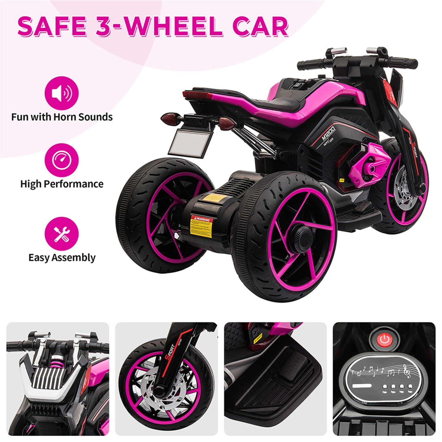 CIPACHO 12V Electric Motorcycle for Kids, Kids Ride On Motorcycle w/ 3 Wheels, Lights, Music, Battery Powered Trike Electric Toy for Children, Pink CIPACHO 12V Electric Motorcycle for Kids, Kids Ride On Motorcycle w/ 3 Wheels, Lights, Music, Battery Powered Trike Electric Toy for Children, Pink