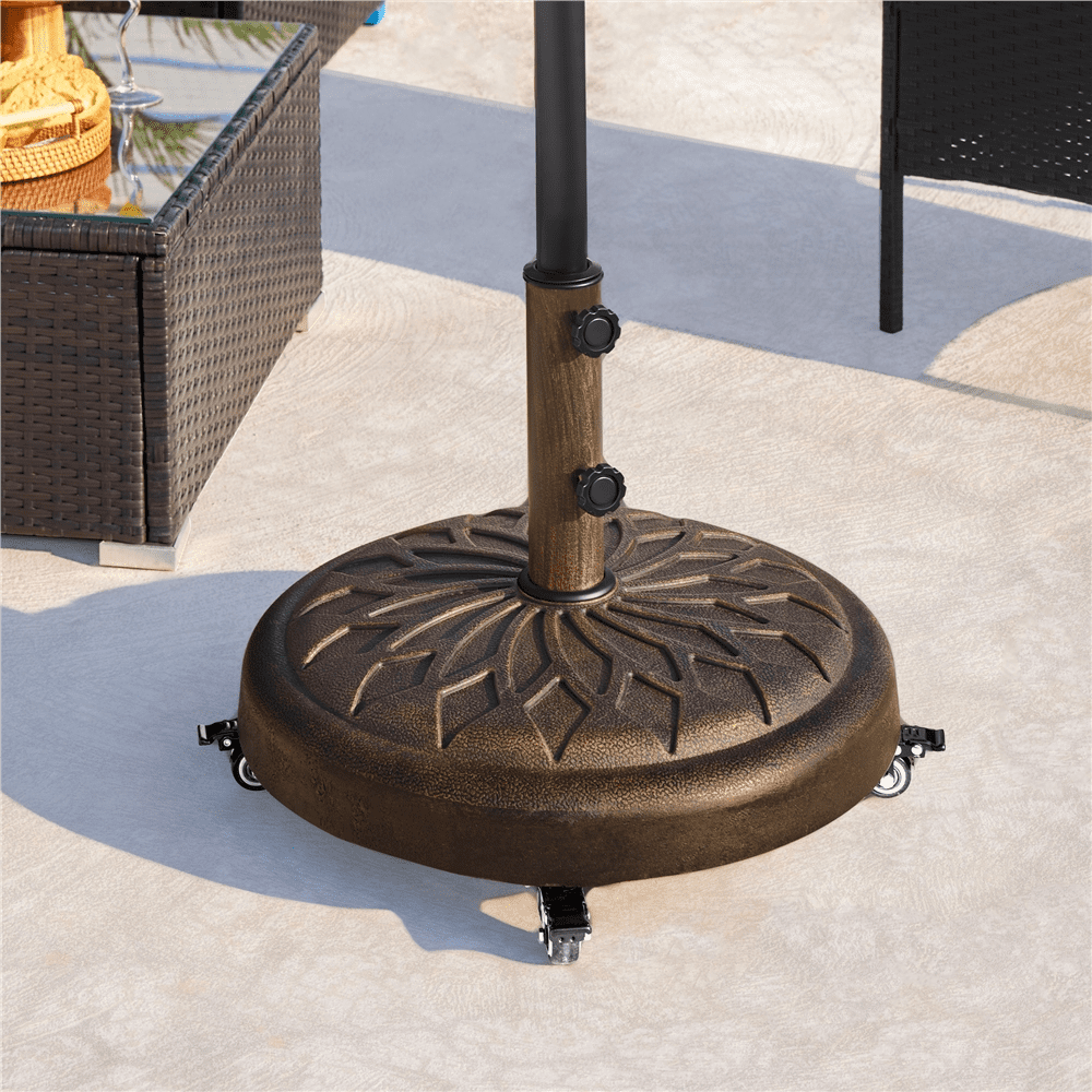 Renwick 20" Outdoor Rolling Patio Market Umbrella Base for Garden, Bronze
