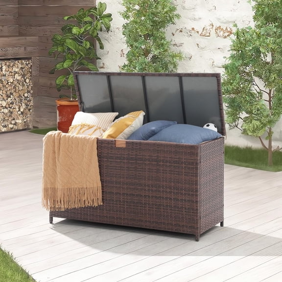 Outdoor Storage Box 125 Gallon Large Deck Boxes Waterproof Wicker Patio Bin for Toy Pool Garden Cushion