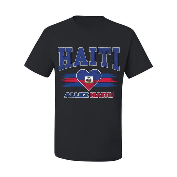 Wild Bobby Haiti Flag Heart Allez Haiti Graphic | Women's Novelty T-Shirt | Soccer Football Fan Game Day Gift for Her Unisex Men Tee