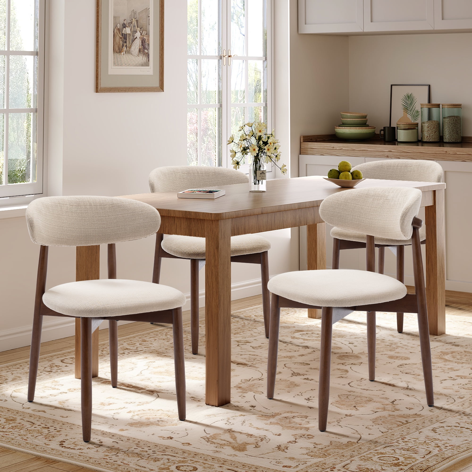 Set of 2 Upholstered Modern Dining Chair, Wooden Kitchen Side Chair for Dining Room and Café, Beige