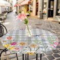 thumbnail image 4 of Wildflowers Fitted Tablecloth with Elastic Edged, Round Table Cloth for Dining Table, Spring Watercolor Tulip Floral Leaf Grey Plaid Waterproof Oil Proof Table Cover for Indoor Outdoor 36"-44", 4 of 8