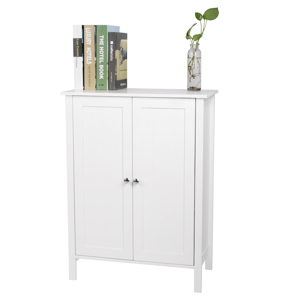 ZENY White Wooden 2 Door Bathroom Storage with 3 Shelves Free