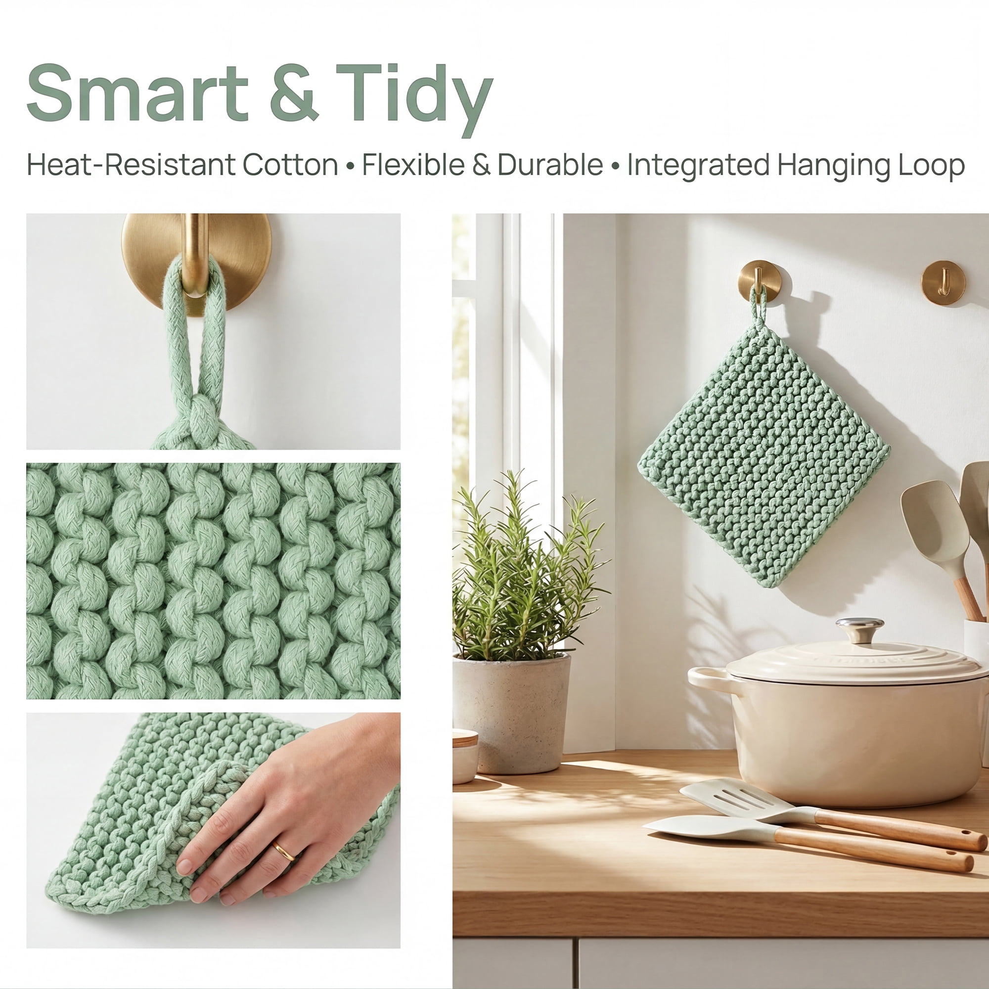 Unique Bargains Pot Holders Heat Resistant Non Slip Hot Pads Light Green 7.5*7.5in