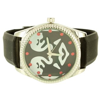 - White Finish Techno Pave Techno Com Black White Dial Rubber Band Watch