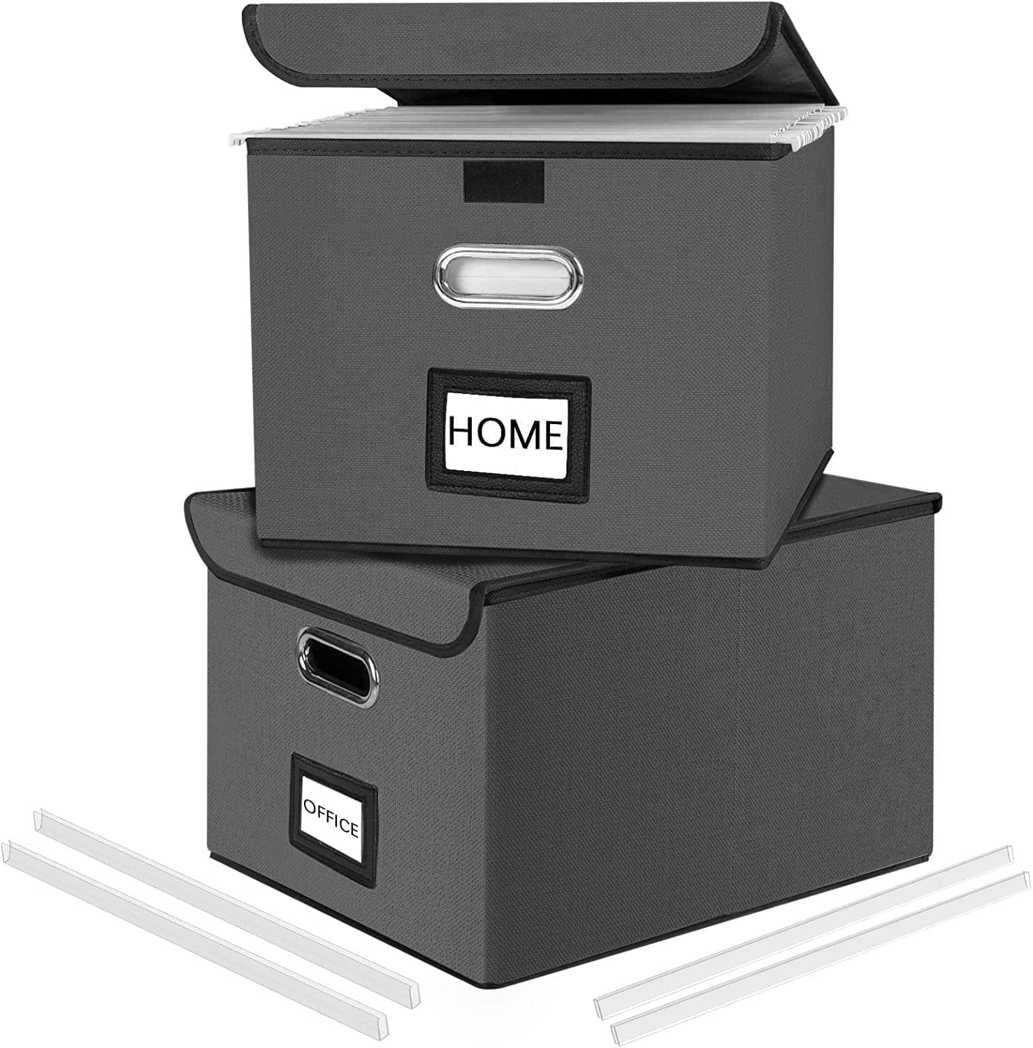 Upgraded File Organizer Boxes with Lids, Linen Office Document Storage