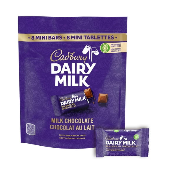 Cadbury Dairy Milk Chocolat au lait, Mini tablettes, 8 unités 152g