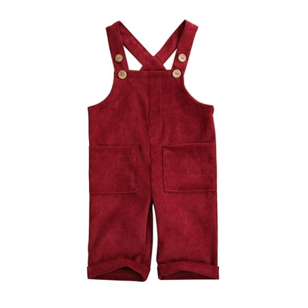 

Douhoow Unisex Toddler Corduroy Rompers Bib Pants Solid Color Suspender Overalls