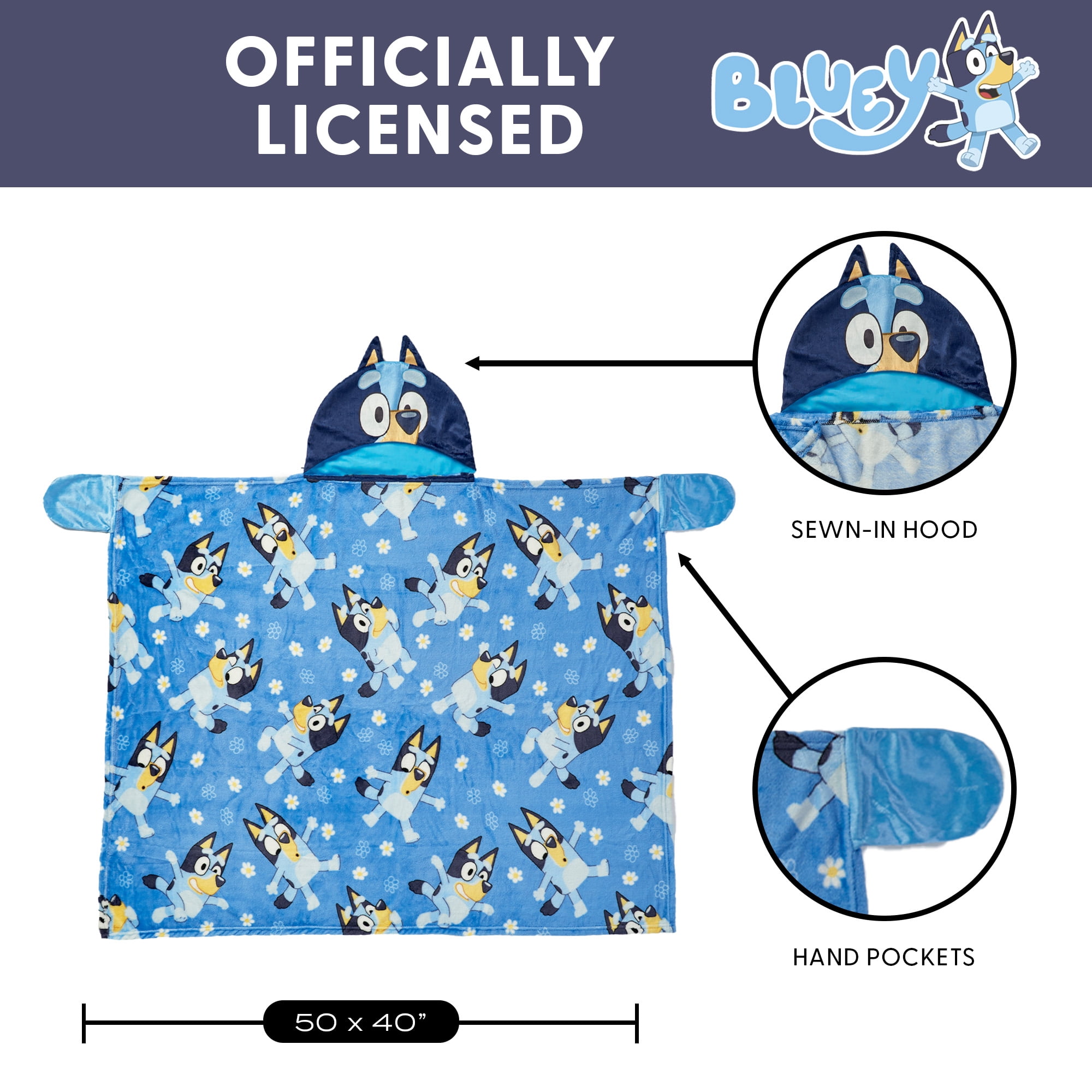 Bluey Dance Away Hooded 3D Sculpted Hood Silk Touch Throw Blanket 40X50 Inches