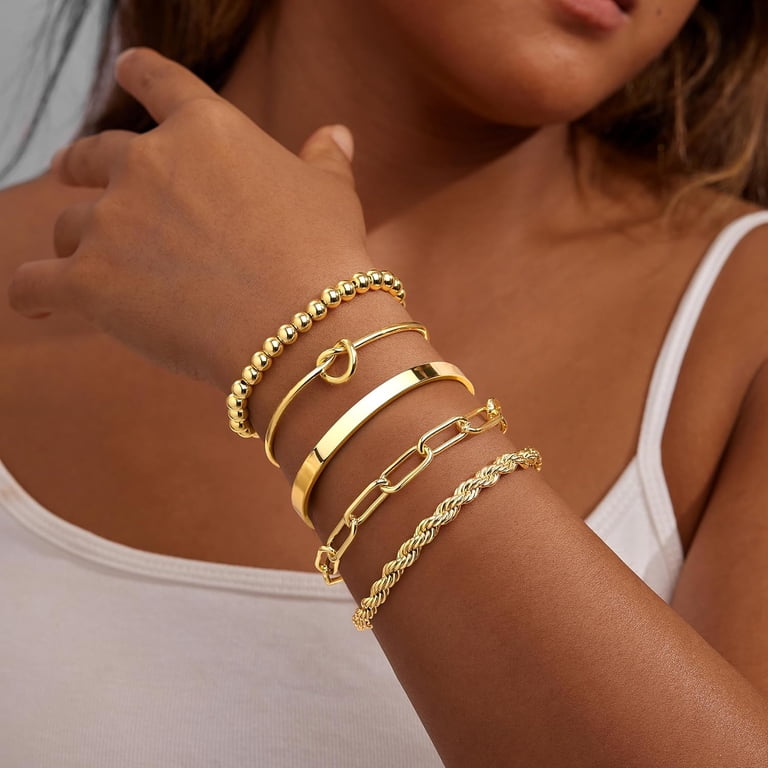 Gold Bracelets for Women Non Tarnish, 14K Gold Plated Chunky  display picture 1