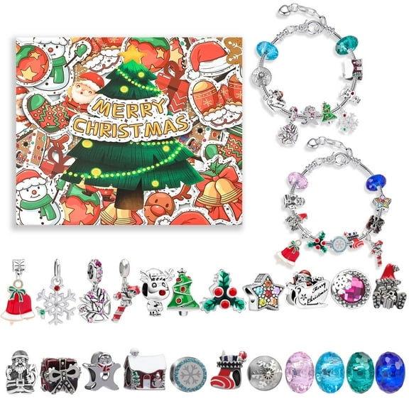 Christmas Advent Calendar Bracelets for Girls 24 Days Xmas Countdown Calendar DIY Jewelry Making Kit Gift