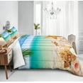 thumbnail image 6 of 4 Pieces Beach Themed Bedding Set Queen Size Ocean Comforter Set Hawaii Scenery Style Conch and Starfish Printed Palm Tree Comforter Set for Summer with 1 CushionCover, 6 of 8