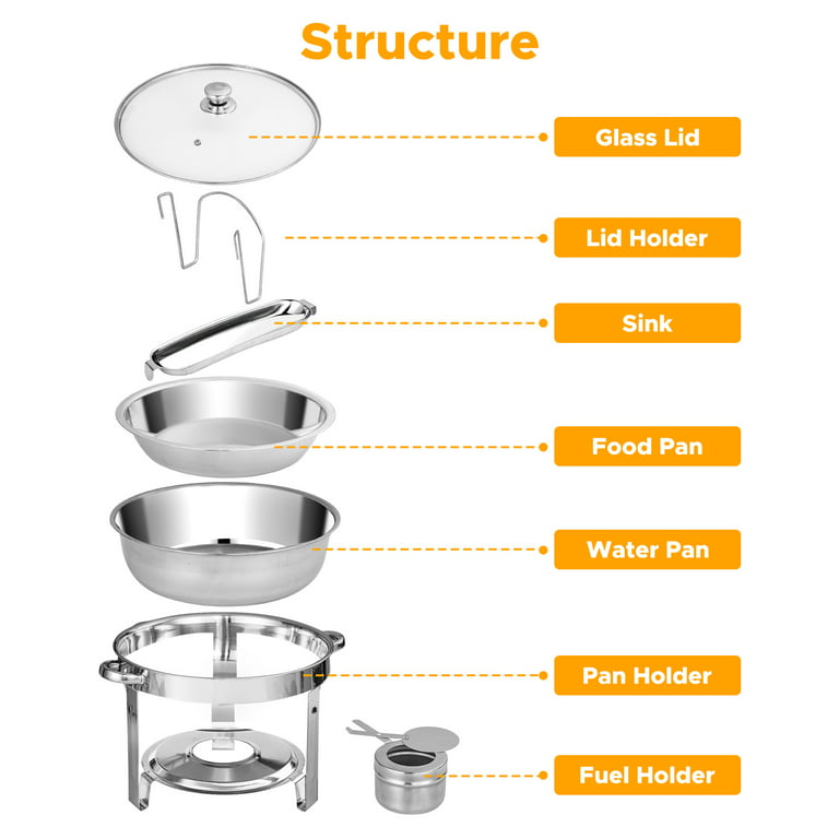 Chafing Dish Set, 2 Pack Chafing Dish Buffet Warmer Set, Stainless Steel  Chafing Dish Buffet Food Warmer with Glass Lid & Holder, Round Buffet  Chafer for Party …