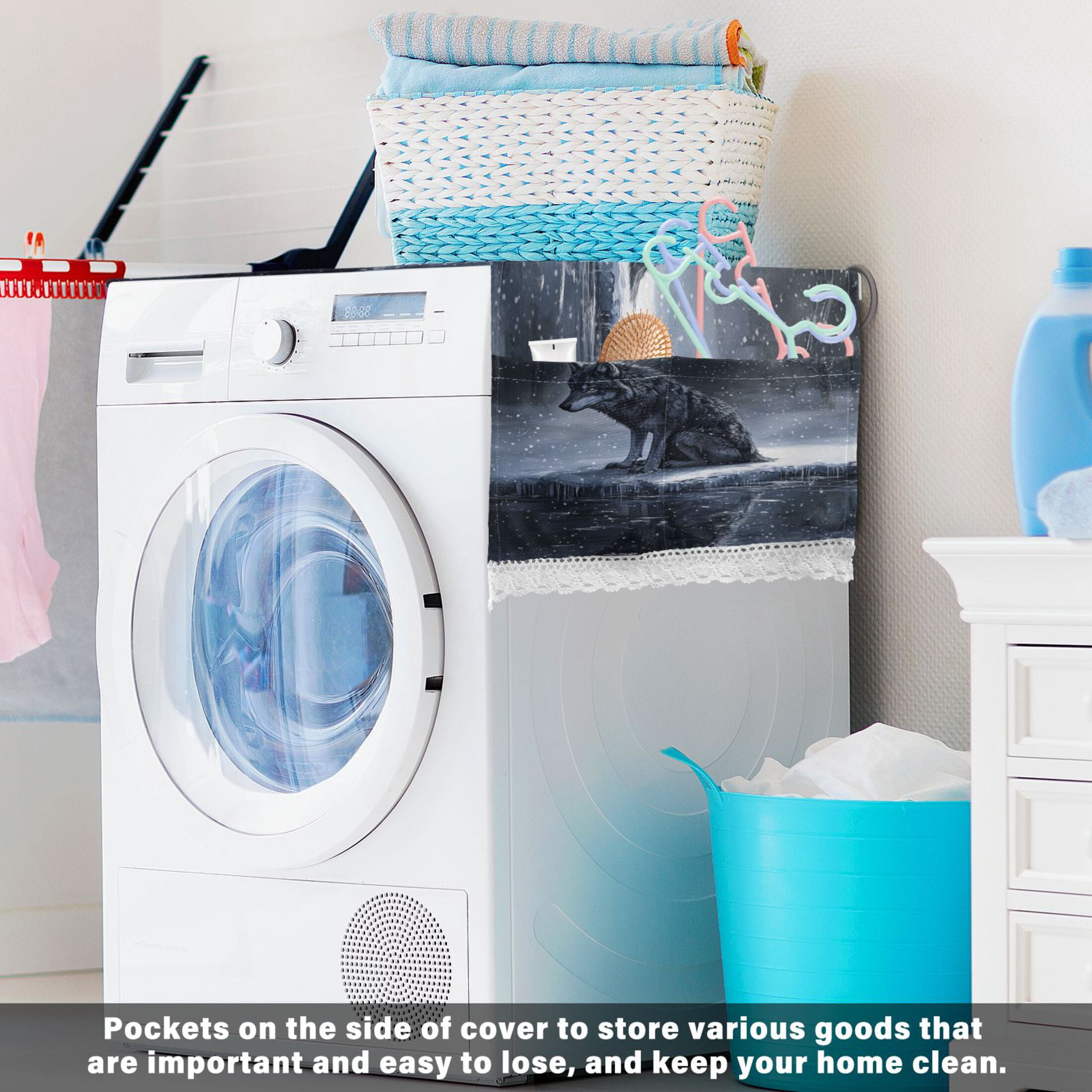 WOBOGO Wolf King in The Snow Washing Machine Cloth Dryer Refrigerator Top Cover Protective Non-Slip Mat For Kitchen Laundry