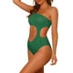 thumbnail image 4 of INSPIRAR CHIC Traje de baño de una pieza para mujer, con un hombro, corte asimétrico en la cintura, bañador de canalé, monokini, talla X-Large, verde oscuro, 4 of 5
