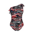thumbnail image 4 of Yiaed Red And Blue Cars Print Women One Piece Swimsuits Tummy Control One Shoulder Bathing Suits Pattern Ruffle Swimwear-Medium, 4 of 8