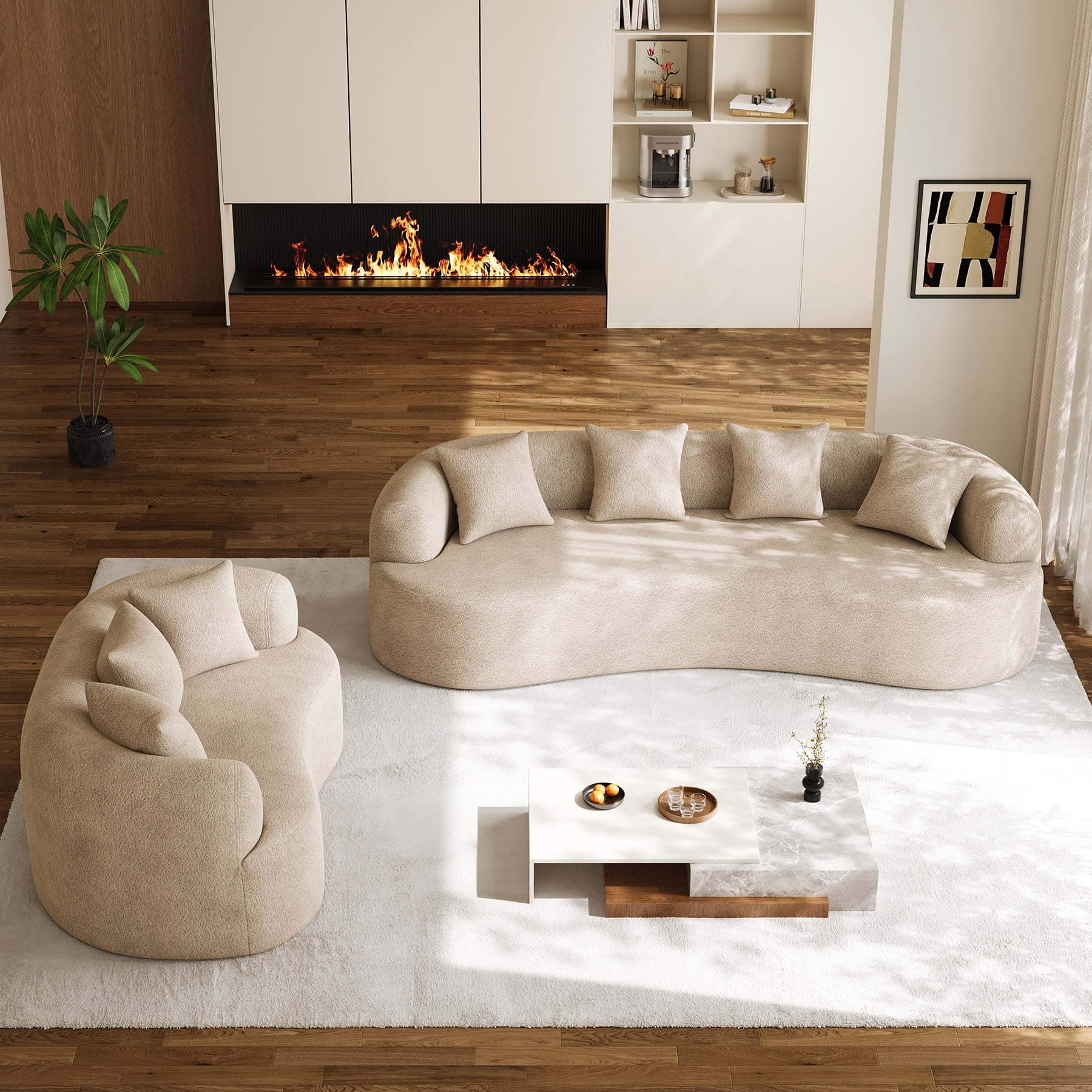 Wiilayok 68.5" Modern Chenille Sofa,Curved Sofa with Deep Seat,Cloud Compression Sofa Couch for Living Room,No Assembly,Light Brown