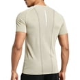 thumbnail image 4 of Men's Compression Shirt Mesh Short Sleeve Workout Gym Top Breathable Cool Dry Athletic Base Layer Undershirt T-Shirt for Sport Running Big and Tall Size M-3XL Khaki, 4 of 9