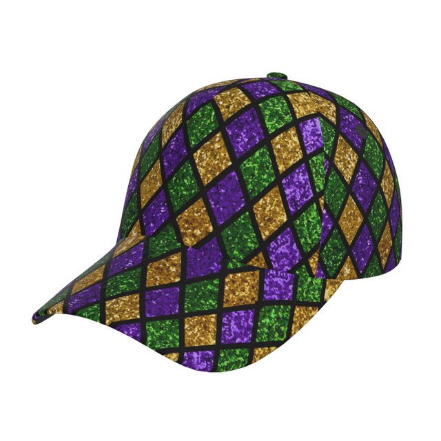 Fotbe Mardi Gras Shiny Green Purple Gorro Clásico de Béisbol, Gorra Ajustable con Broche Snapback, Gorro de Exterior de Algodón Suave