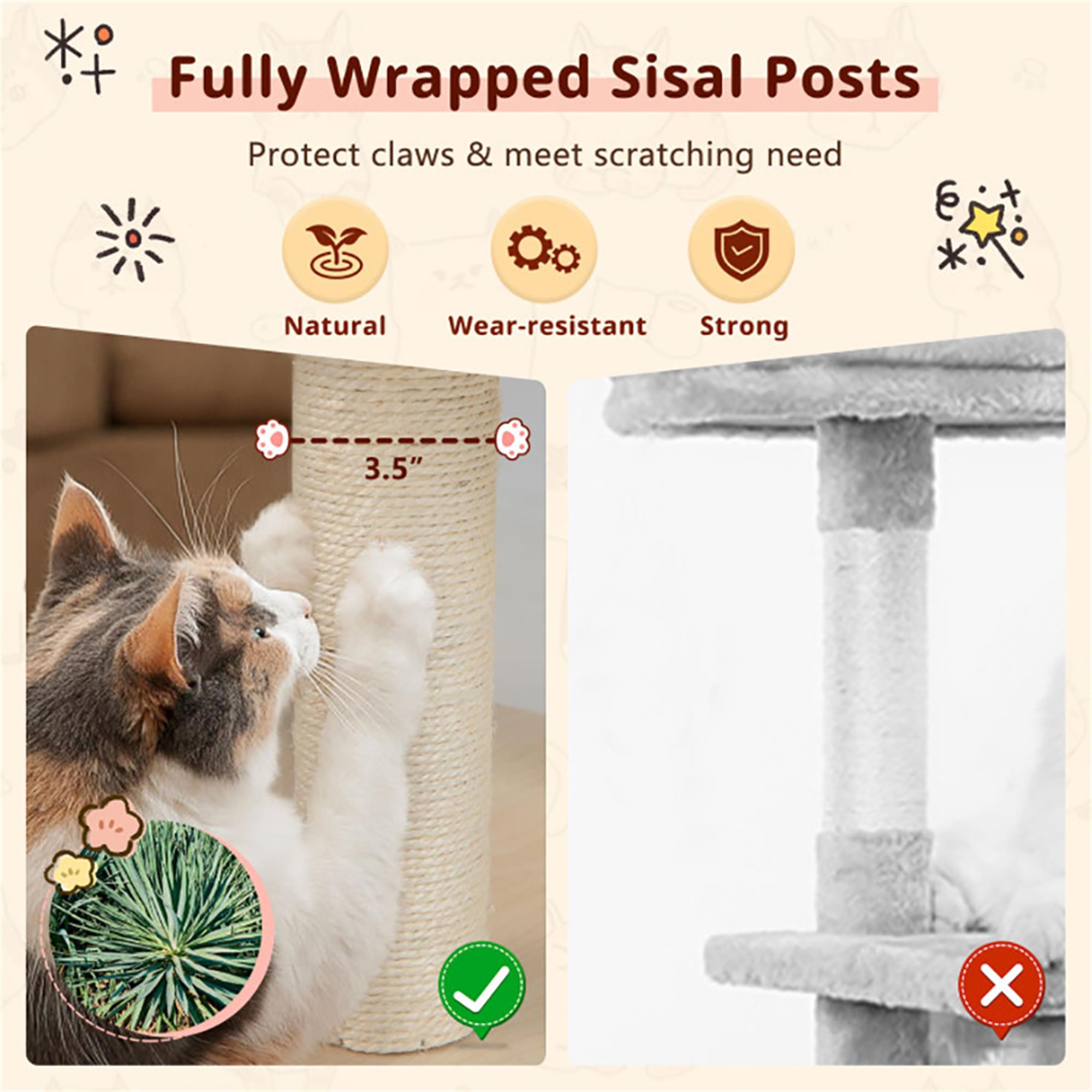 resenkos 67" Cat Tree Tower for Indoor Cats, Cat Tree House with Top Perch, Sisal Rope Scratching Posts, Beige