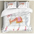 thumbnail image 1 of Pony Duvet Cover Set, Cartoon Graphic of a Royal Horse Cartoon Animal Tale Image Print, Decorative 3 Piece Bedding Set with 2 Pillow Shams, Queen Size, White Pink and Orange, by Ambesonne, 1 of 3
