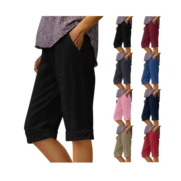 Capri Pants for Women Knee Length Summer Casual Capri Pants Lightweight Summer Beach Short Capris with Pockets