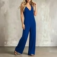 thumbnail image 6 of ASDFVBKG Women's Deep V Neck Sleeveless Jumpsuit Backless Summer Wide Leg Pants Rompers Blue L, 6 of 6