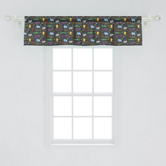 Ambesonne Nursery Window Valance, Happy Smiling Friendly Various Zoo Animals Tropic Woodland Nature Illustration, Curtain Valance for Kitchen Bedroom Decor with Rod Pocket, 54" X 12", Multicolor