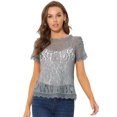 thumbnail image 1 of INSPIRE CHIC Haut en Dentelle Florale Semi-Transparente à Bord Festonné pour Femme, 1 of 6