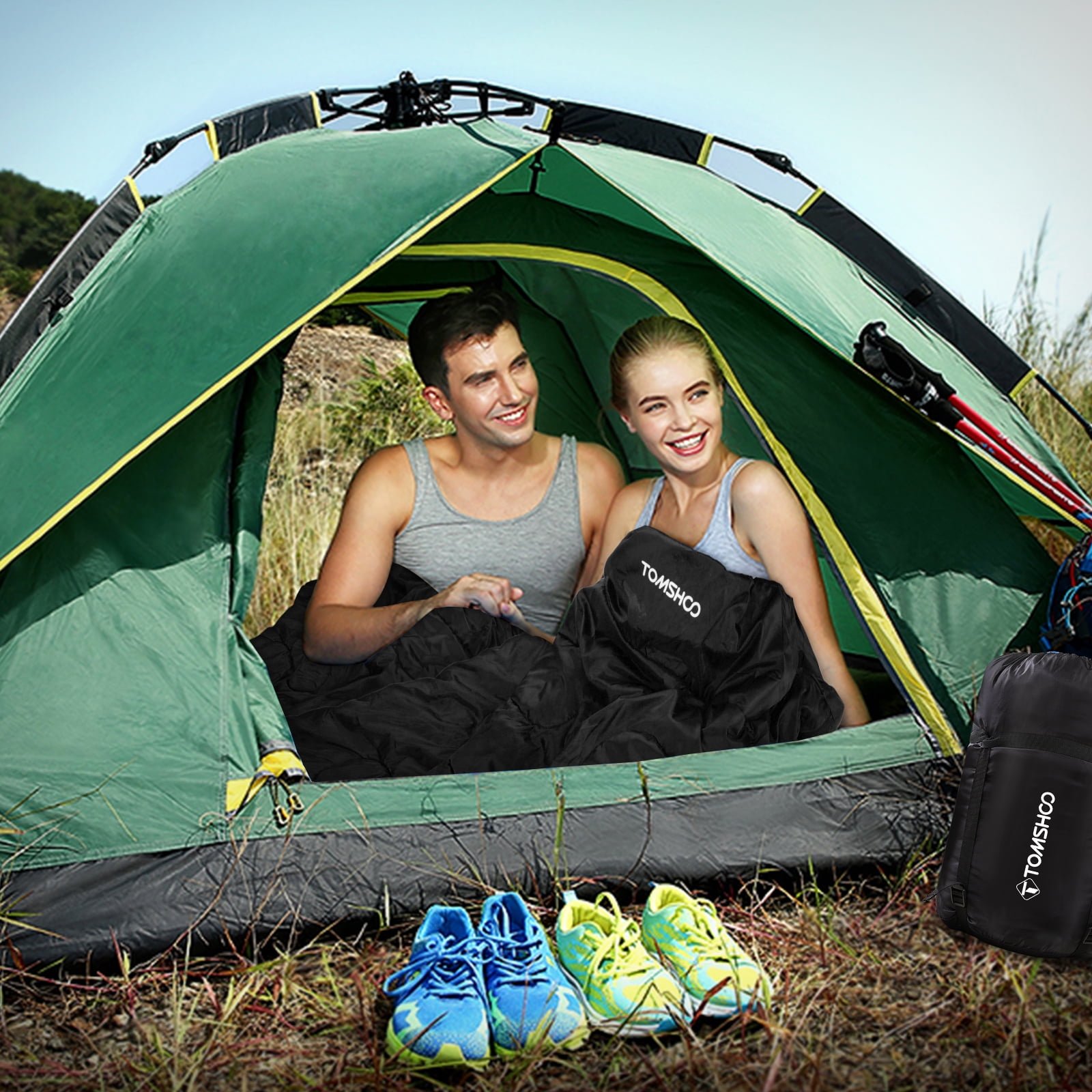 Tomshoo Double Sleeping Bag Camping with 2 Free Cushions Summer Sleeping Bag 