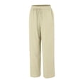 thumbnail image 5 of Womens Pants Women Casual Solid Color Trouser Pant Cotton Blend Drawstring Elastic Waist Pocket Long Wide Leg Pants, 5 of 7