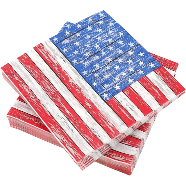 miduoudo-80 Pack 4th of July Paper Napkins 6.5 x 6.5 Inch Stars and Stripes Cocktail Napkins Rustic Independence Day Memorial Day Disposable Party Beverage Napkins for Holiday Dinner Party Supplies