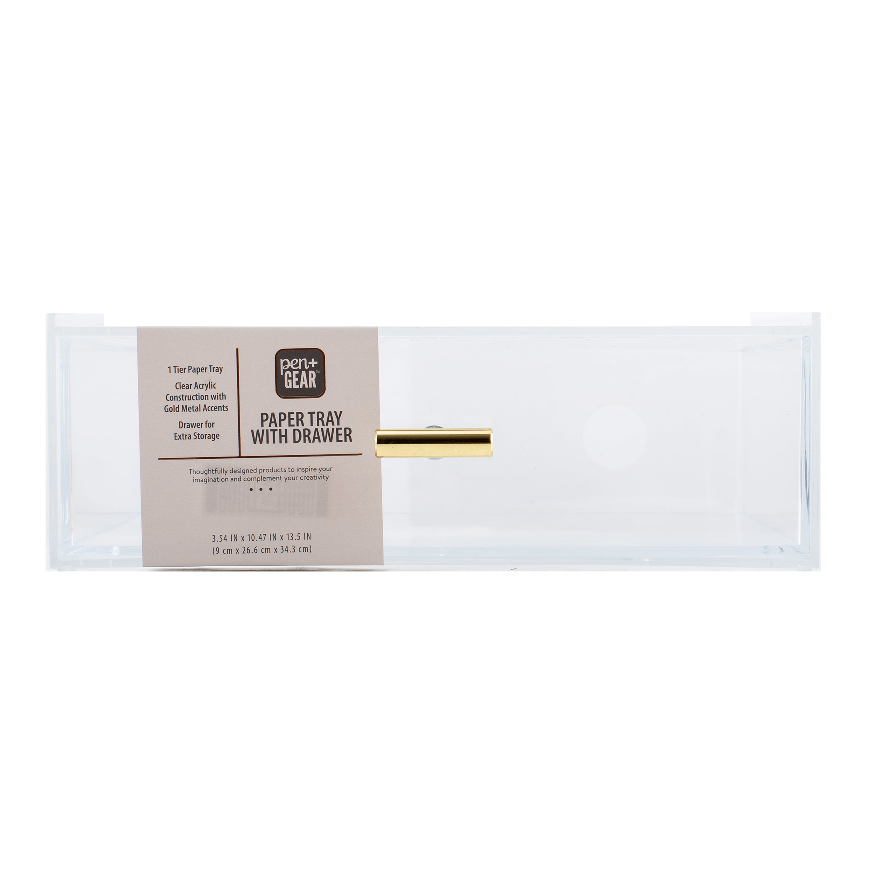 Pen+Gear Acrylic Paper Tray with Drawer, 3.54 in x 10.47 in x 13.5 in, Clear