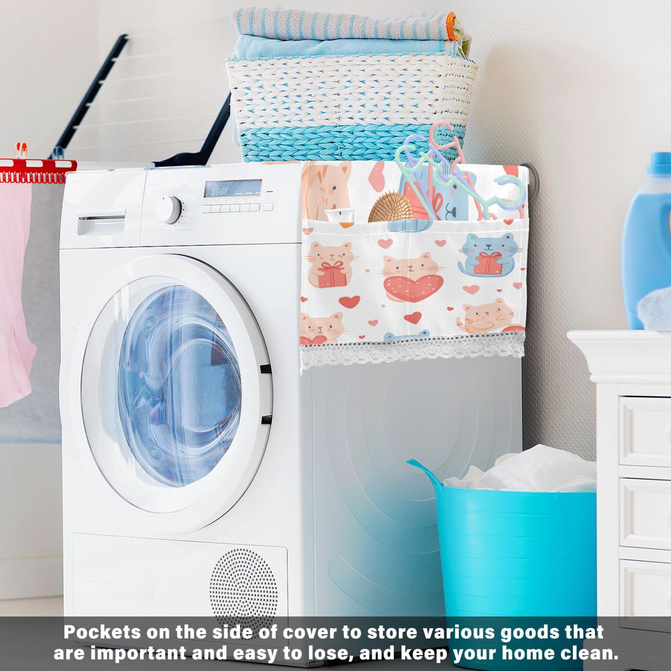WOBOGO Cute Cat with Gift Box Pattern Washing Machine Cloth Dryer Refrigerator Top Cover Protective Non-Slip Mat For Kitchen Laundry